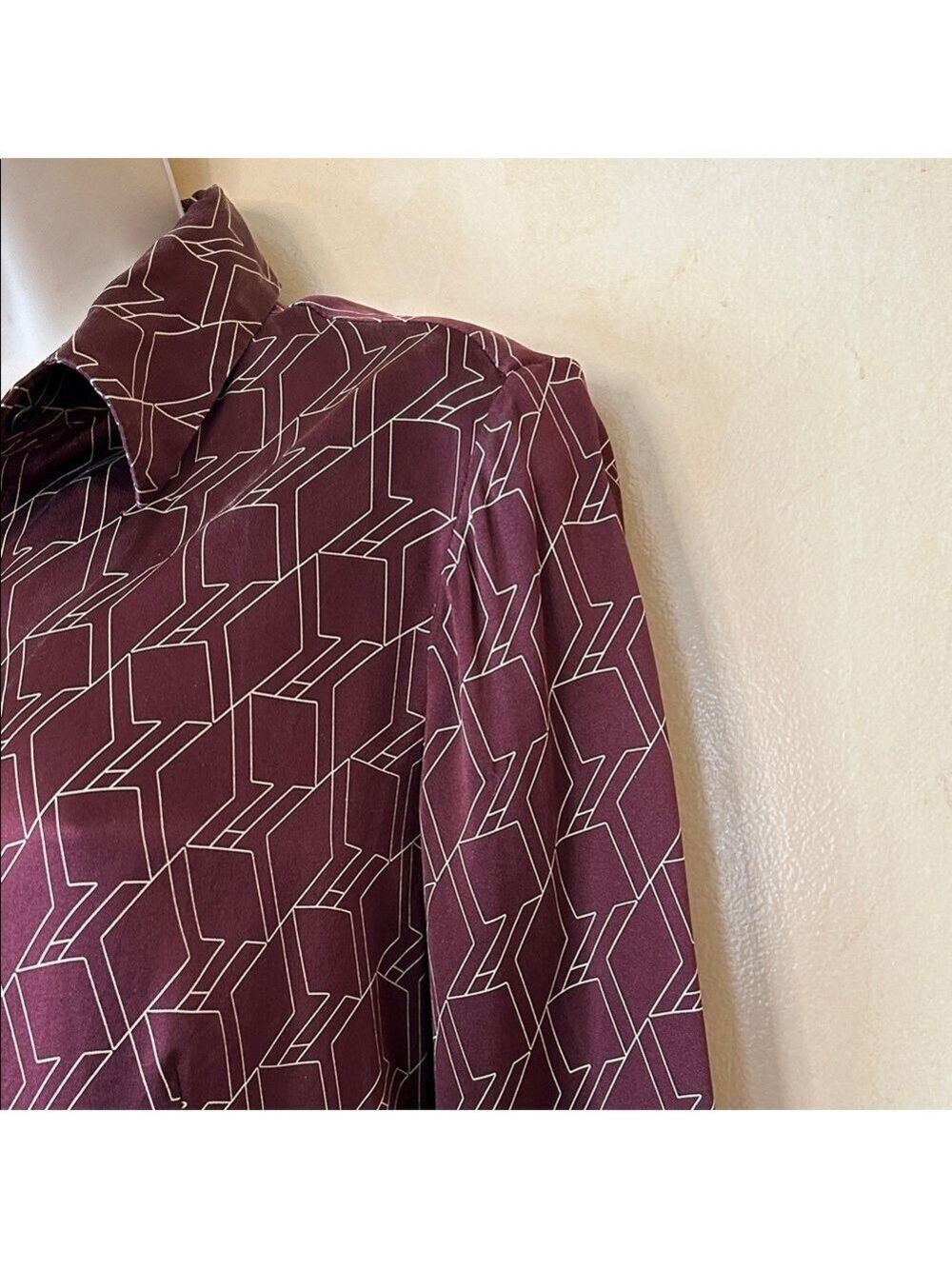 rag & bone Silk Burgundy Long Sleeve Dress with Geometric Pattern size 4 - Picture 6 of 14